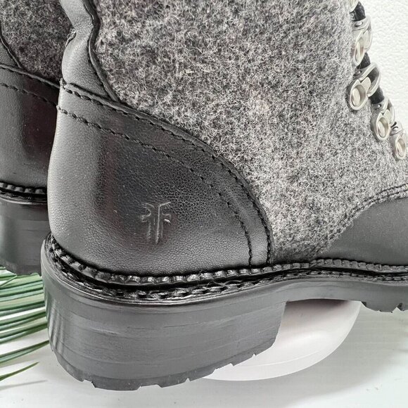 FRYE Women's Samantha Hiker Black Leather Lace Up Combat Bootie Size 5.5M NWB - Picture 9 of 11